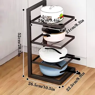 3-Tier Corner Pan  Pot Rack - Compact Kitchen Organizer