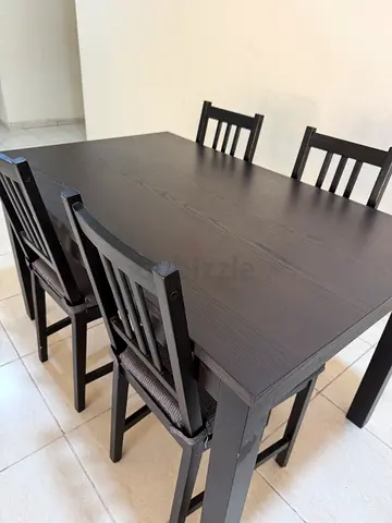 Dark Wood Dining Table with 6 Chairs - Good Condition