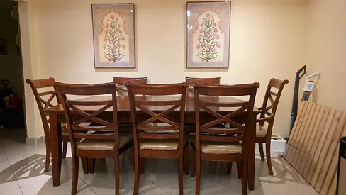 Solid Wood 8-Seater Dining Table with Chairs - Good Condition