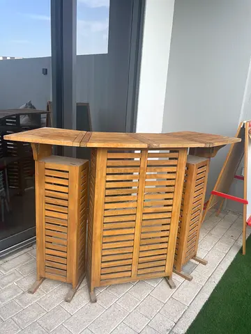 Solid Teak Folding Bar Table with 2 Stools - Outdoor/Patio