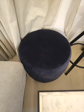 Round navy velvet ottoman stool - compact pouf