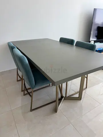 west elm-Modern Dining Set with Blue Velvet Chairs
