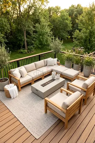 Outdoor Teak Corner Sofa Set with Cushions and Coffee Table