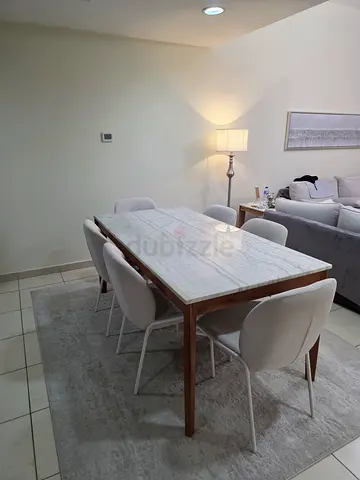 Home Centre Marble  Oak Wood 6 Chair Dining Table
