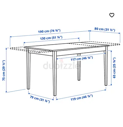 Extendable Dining Table+4 Chairs with Measurements (IKEA-style) - Solid Wood Look