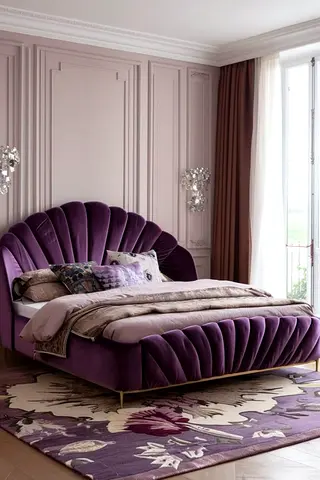 Velvet Purple Shell-Design Bed with Matching Rug