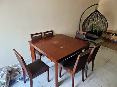 Solid Wood 6-Seater Dining Table with Chairs - Used