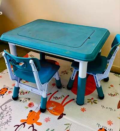 Kids plastic table and 2 chairs set - teal