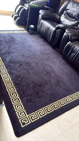 Dark Black Rectangular Rug with Greek Key Border - perfect Condition