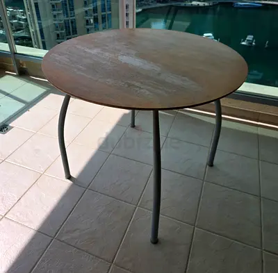 Round Wooden Table with Metal Legs