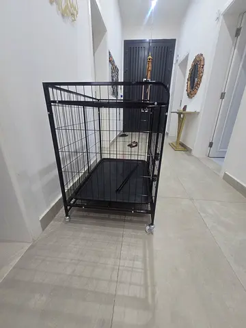 Large Black Metal Dog Crate on Wheels - Execellent Condition