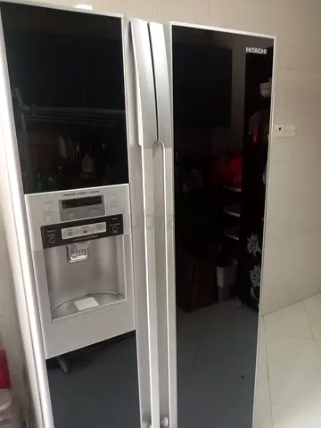 Hitachi Side-by-Side Refrigerator with Ice  Water Dispenser - Black Glass