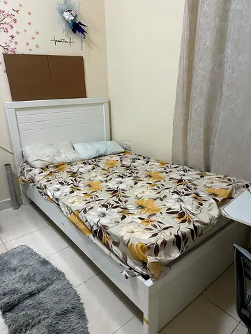White wooden single bed frame with mattress - good condition