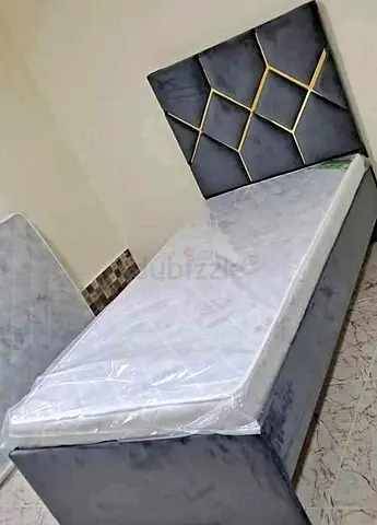 Single Bed with Padded Headboard - Grey Velvet