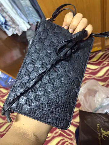 Black Checkered Crossbody Bag - Compact Shoulder Wallet