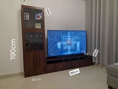 Wooden TV Unit with Tall Display Cabinet - Dark Walnut, 180cm