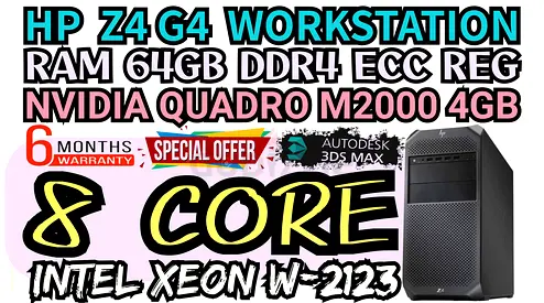 64GB RAM DDR4 HP Z4 G4 WORKSTATION 8 CORE INTEL XEON W-2123 NVIDIA QUADRO M2000 4GB DDR5