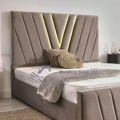 King Size Brand New Fully Custom Made Bedframe With Golden Strips,Hydraulic Storage Can be Installed