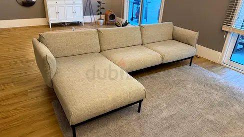 Light Beige L-Shaped Fabric Corner Sofa with Metal Legs - 3-Seater + Chaise