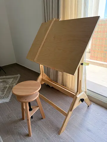 Adjustable Wooden Drafting Table with Matching Stool