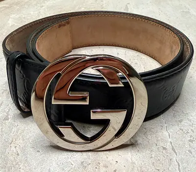 Genuine Black Leather Gucci Interlocking G Belt (Size approx. 90-95cm)