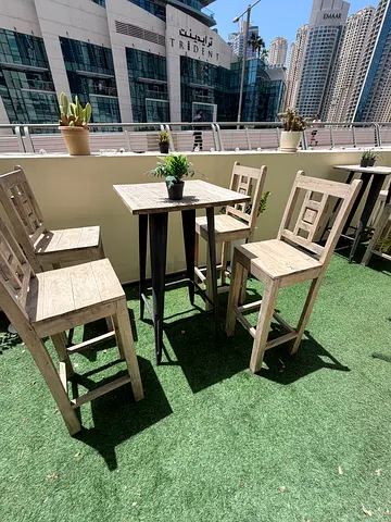Wooden Bar Table with 4 Matching Stools - Outdoor/Patio Set