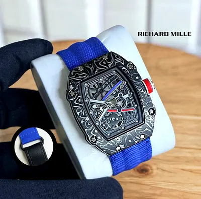 Richard Mille-style Skeleton Dial Mens Watch with Blue Strap (Pre-owned)