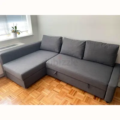 Grey L-shaped Sofa Bed with Storage - Good Condition