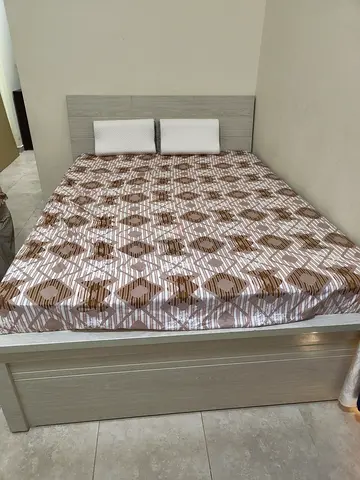 Queen Size Bed Frame with Headboard and Mattress - Light Grey Wood