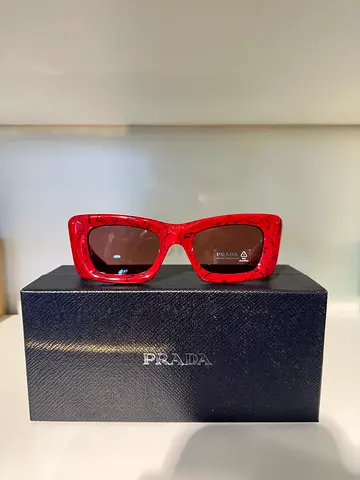 Red Prada Rectangular Sunglasses with Case - 100% Authentic and original one piece left
