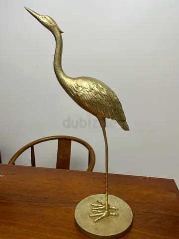 Brass Crane/Heron Sculpture on Round Base - Vintage Decorative Piece