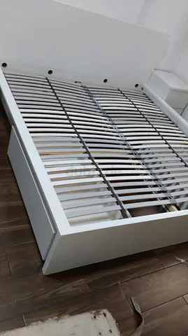 Ikea White Wooden Double Bed Frame with Slatted Base