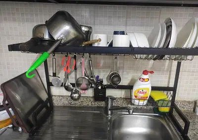 Over-the-sink Dish Rack with Utensil Holder - Black Metal