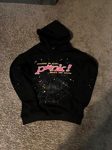Black Graphic Hoodie with Spiderweb Print — All sizes