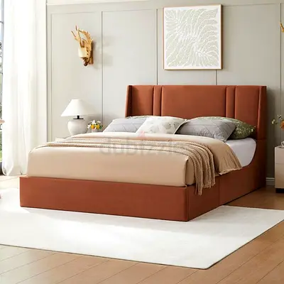 Upholstered Queen Bed with Padded Headboard - Rust Brown