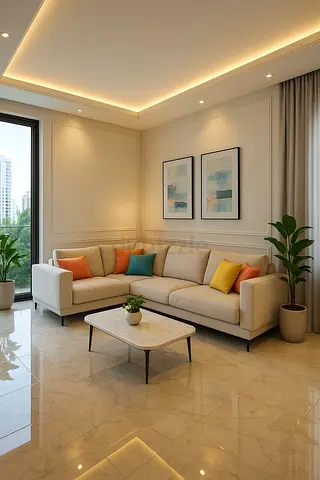 L-shaped Beige Fabric Sofa — Comfortable 3-4 Seater Corner Sofa