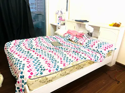 King size cot and White 3-Door Wardrobe with Mirror - Good Condition