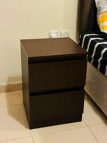 Dark Wood 2-Drawer Bedside Table / Nightstand