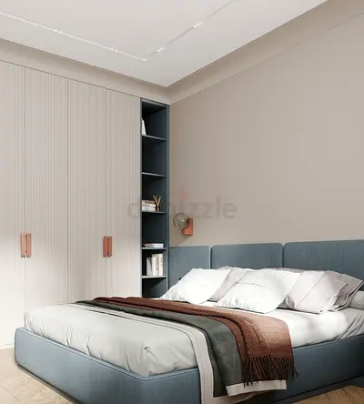 Modern Upholstered Double Bed with Headboard - Light Blue