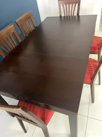 Dark Wood Extendable Dining Table with 6 Chairs