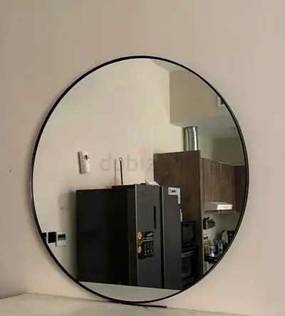 Large Round Wall Mirror with Thin Black Frame