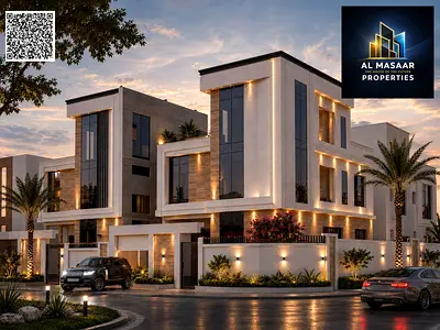 Corner villa on two streets, modern design, two floors and a roof, in a prime location, freehold ow