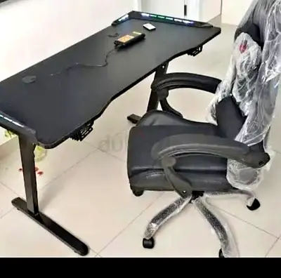 Black Gaming/Study Desk with Ergonomic Office Chair - Good Condition