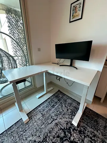 Premium white L-Shaped Electric Standing Desk with Memory Presets