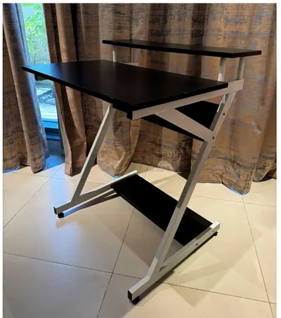 Compact Z-Shaped Computer/Study Desk with Elevated Monitor Shelf