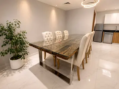 3m Live Edge Glass Dining Table | Marina Home | 5,500 AED | Must GO ASAP