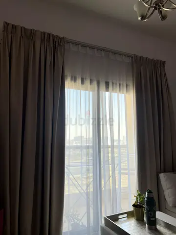 Beige blackout curtains with white sheer panels - set of curtains