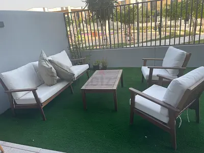 Outdoor Wooden Patio Sofa Set with Cushions - 4 Pieces