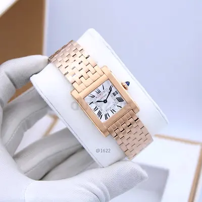 Cartier Rose Gold-Tone Classic Rectangular Dress Super Master Copy Watch with Bracelet Strap