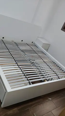 Ikea Malm White Wooden Bed Frame with Slatted Base - Queen/Double (Excellent Condition)
